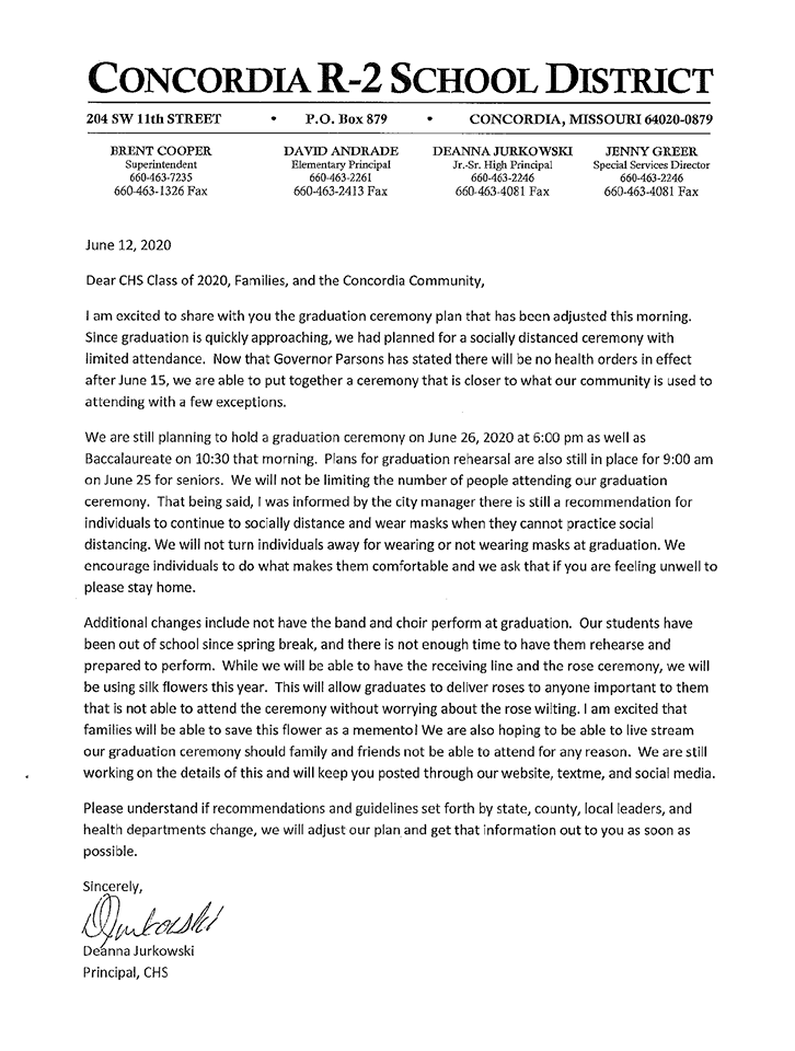 Concordia R2 School District Graduation 2020